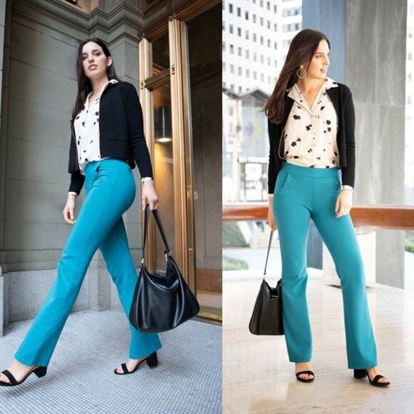 Betabrand Blue Button High Rise Pull-On Bootcut Yoga Pants Size Small Long - Picture 1 of 12